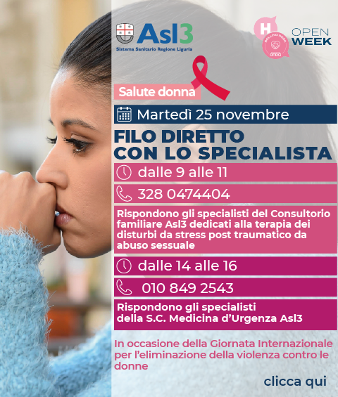 locandina Filo diretto con lo specialista Asl3 per la giornata internazionale contro la violenza sulle donne